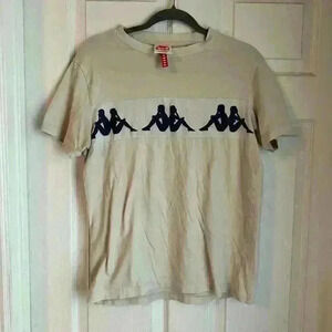 Kappa Logo T-Shirt Tan With Blue Logo Size Medium